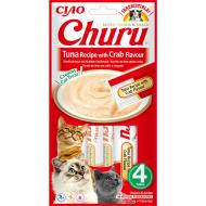 Лакомство для котов INABA Churu сливочный мусс в стиках с тунцом и крабом 4 шт. x 14 г
