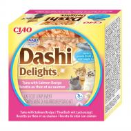Ласощі для котів INABA DASHI Delights подрібнений тунець з лососем у бульйоні 70 г