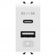 Механизм розетки USB без заземления Gewiss Chorusmart USB: A+C без з/к глянец белый GW10449