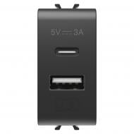 Механизм розетки USB без заземления Gewiss Chorusmart USB: A+C без з/к черный GW12449