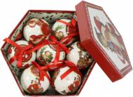 Набор игрушек Шар расписной белый с красным бантом d75 мм 7 шт./уп.