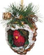 Елочная игрушка Птичка в шишке 11 см