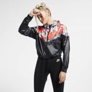 Ветровка женская демисезонная Nike W NSW HYP FM JKT CROP WR AOP AR5151-010 р.S черная