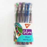 Ручка гелевая YES Metallic 15 цветов 30 штук тубус 420428