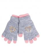 Варежки Yoclub р.14 /серый с розовым