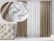 Штора Натюрель Лен-Блекаут 200х270 2 шт Темно-бежевый Тюль Лен Лайт 500х270 Белый Di&Di