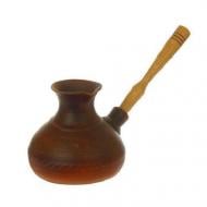 Турка Український гончарний посуд для кави середня з дерев'яною ручкою 550 мл