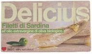 Сардины Консервы рыбные «Филе в органическом оливковом масле» Delicius 90 г