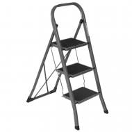 Лестница-стремянка ALOFT бытовая металлическая 3 широкие ступени с резиновым покрытием, серая