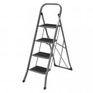 Лестница-стремянка ALOFT бытовая металлическая 4 широкие ступени с резиновым покрытием, серая