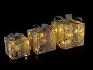 Декорация новогодняя набор подарочных коробок бело-золотой 19x15x12,5 см светодиодная (LED) 48 ламп (QC6013)