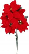 Декорация Рождественский цветок на стебле 5 головок красно-зеленый MT1000070