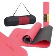 Килимок для йоги та фітнесу Cornix 183 x 61 x 0,6 см TPE XR-0006 Red/Black червоно-чорний