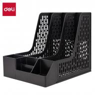 Лоток для бумаг вертикальный 3 в 1 с органайзером черный 9847 Deli