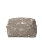 Косметичка MISO accessory середня квадратна стьогана гілочки білі на бежевому