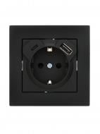 Розетка побутова + USB с заземлением Lezard Vesna IP20 черный 742-4288-181TC