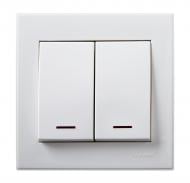 Выключатель двухклавишный Lezard Rain с подсветкой белый 703-0288-112