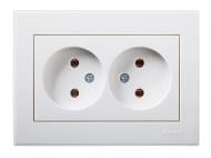 Розетка подвійна без заземлення Lezard Rain без шторок білий із хромованою вставкою 703-0225-128B