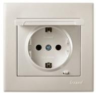 Розетка с заземлением Lezard Rain без шторок с крышкой жемчужно-белый 703-3088-123B
