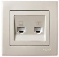 Розетка компьютерная + телефонная двойная Lezard Rain жемчужно-белый 703-3088-143