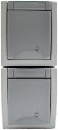 Розетка влагозащищенная двойная с заземлением Viko Pacific вертикальная без шторок с крышкой серый