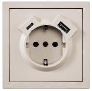 Механизм розетки бытовая + USB + Type C с заземлением HausMark Juna IP20 песочный/бежевый 7041-1888U2-181TC