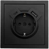 Механизм розетки бытовая + USB + Type C с заземлением HausMark Juna IP20 черный матовый 7041-1788U2-181TC