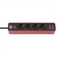 Подовжувач з вимикачем Brennenstuhl Ecolor 2 USB 5V 2100 mA із заземленням 4 гн. червоний 1,5 м 1153240076