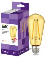 Лампа світлодіодна IEK FIL Gold ST64 6 Вт E27 2700 К 220 В жовта