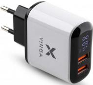 Зарядний пристрій Vinga Vinga 2 Port QC3.0 Display Wall Charger (VWCQAADW)