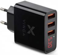 Зарядний пристрій Vinga 3 Port Display Wall Charger 17W Max (VWCAAADBK)