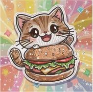 Алмазна мозаїка Кошеня з гамбургером 25х25 см Brushme