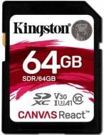 Карта памяти Kingston SDXC 64 ГБ UHS-I Class 3 (U3) (SDR/64GB) R100/W80MB/s
