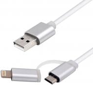 Дата-кабель Vinga USB 2.0 AM – Lightning/micro 5P 1 м білий (USBAMMICRO&Lightning-1.0)