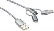 Дата-кабель Vinga USB 2.0 AM – Type-C/micro 5P/Lightning 1 м сріблястий (Charge3in1)
