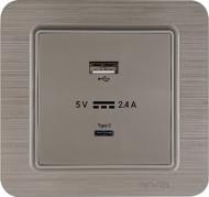 Розетка USB + Type C без заземления IP20 медный 21 28 4010 304