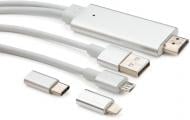 Кабель мультимедійний Vinga HDMI – Lighting + MicroUSB + Type-C 2 м білий (MobileTV-01)