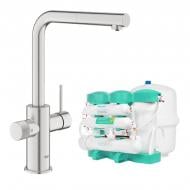 Смеситель для кухни Grohe с выдвижным изливом Blue Pure Minta с фильтром обратного осмоса Ecosoft P'URE AQUACALCIUM Mint MO67530601D