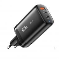 Зарядний пристрій Essager Shining 65W GaN Travelling Charger 2 Type-c+USB-A EU Black (ECT2CA-MYB01)