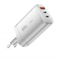 Зарядное устройство Essager Shining 65W GaN Travelling Charger 2 Type-c+USB-A EU White (ECT2CA-MYB02)