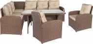 Комплект мебели Indigo из искуственного ротанга СТЕЛЛА (стол 150*90см+угловой диван+2 кресла, подушки) какао коричневый