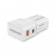 Сетевое зарядное устройство Promate TriPlug-PD20 USB-C PD+USB-A QC и EU/US/UK/AUS (triplug-pd20.white)