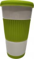 Чашка с крышкой 400 мл бело-зеленая IO-400MUG Banquet