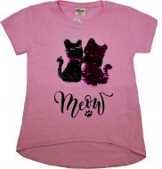 Футболка для девочки AKKUZU kids 9084 с котами р.128 светло-розовый