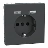 Розетка USB + USB 1 с заземлением Schneider Electric Merten 2.4 А IP20 антрацит MTN2366-6034