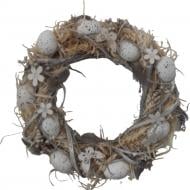 Венок декоративный пасхальный с яйцами и цветами пенопл./ветки натур. д.25 см