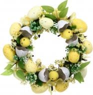 Венок декоративный пасхальный с яйцами и цветами желтsй