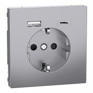Розетка USB + USB 3 с заземлением Schneider Electric Merten System Design IP20 нержавеющая сталь MTN2367-6036