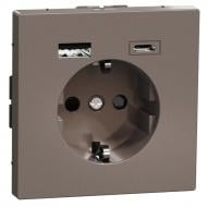 Розетка USB + USB 3 с заземлением Schneider Electric Merten System Design IP20 мокко MTN2367-6052