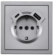 Механизм розетки бытовая + USB + Type C с заземлением HausMark Juna IP20 серый 7041-3588-181TC